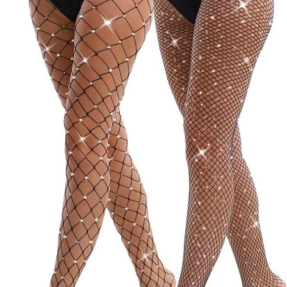 Dresses & Skirts - 2 Pack Fishnet Tights Women Mesh Stockings Glitter Rhinestone Black Large Medium